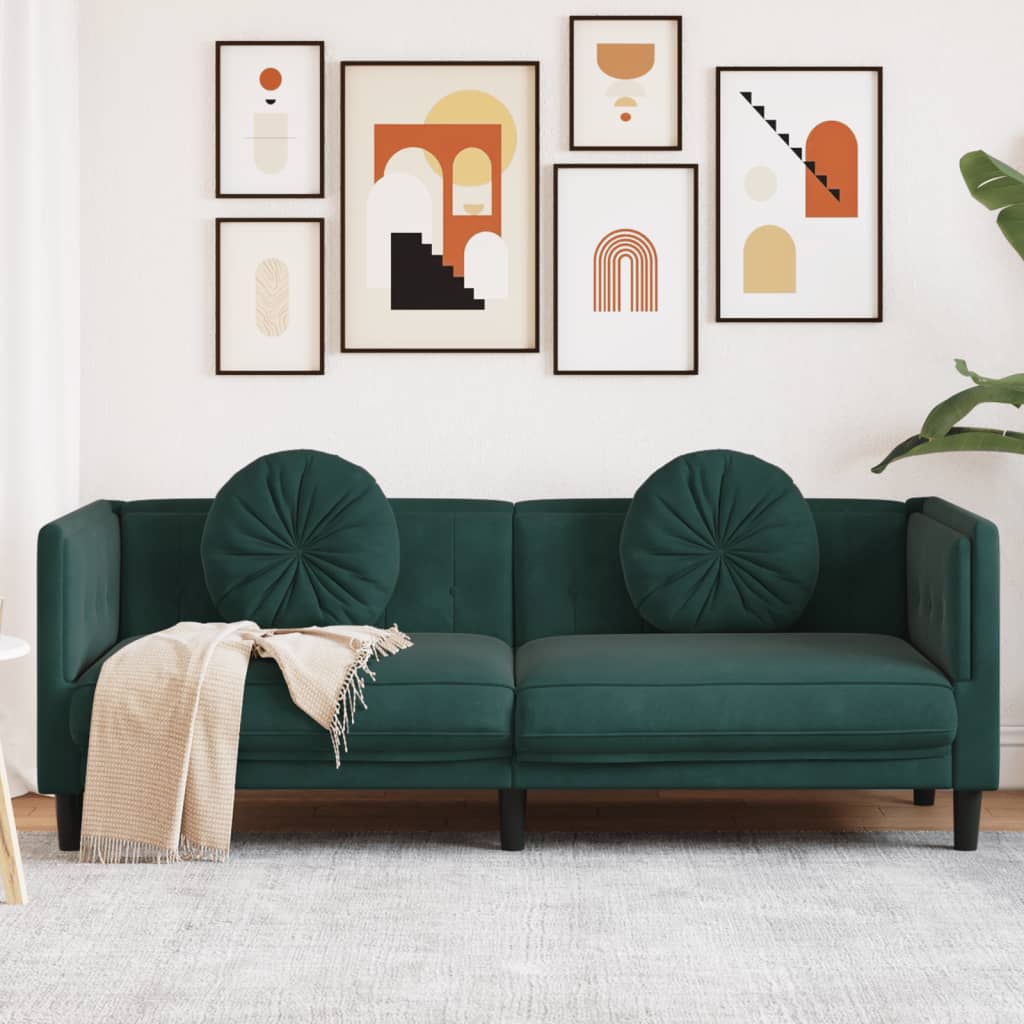 vidaXL Sofa with Cushions 3-Seater Dark Green Velvet-0