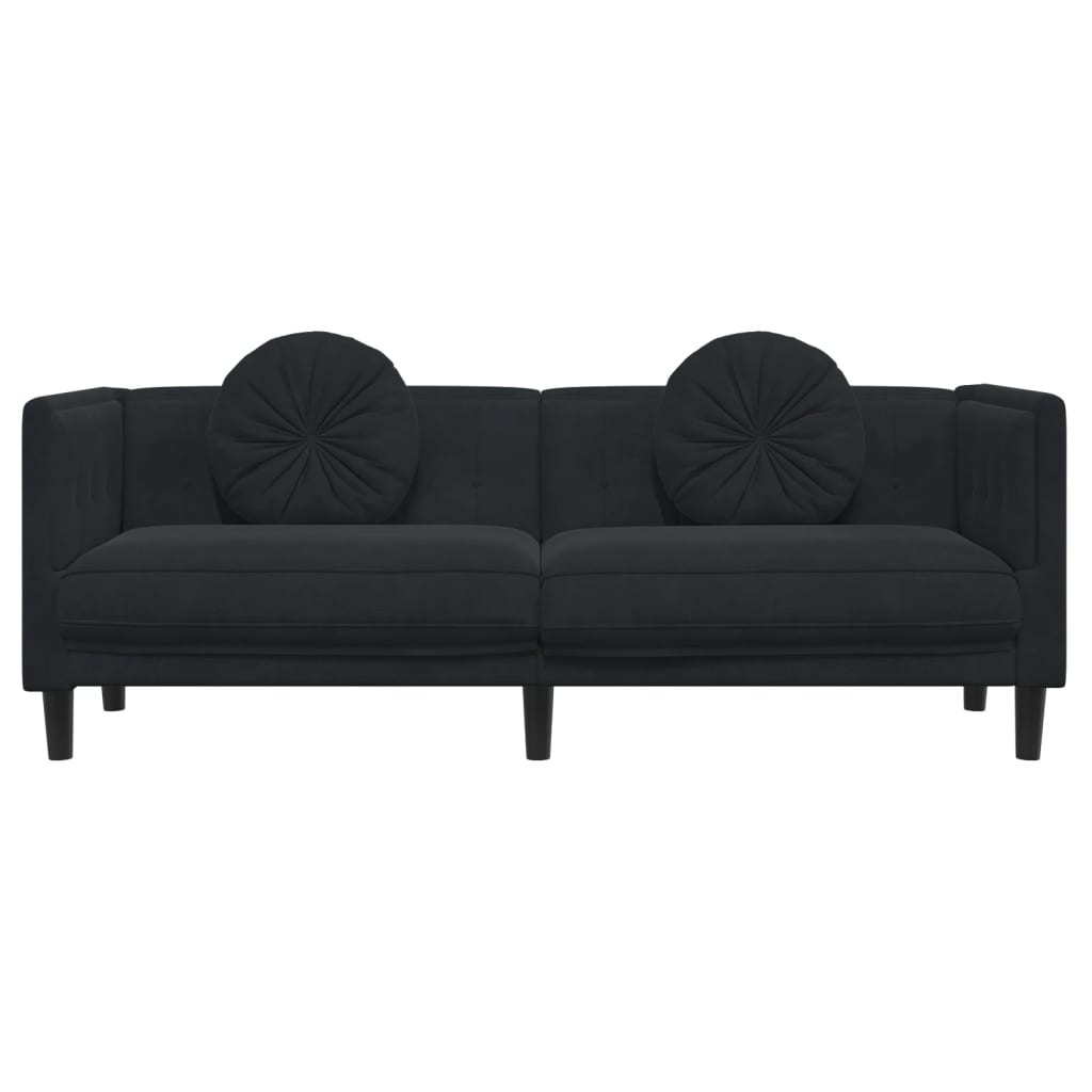 vidaXL Sofa with Cushions 3-Seater Black Velvet-2