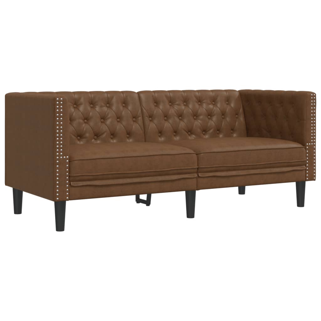 vidaXL Chesterfield Sofa 2-Seater Brown Faux Suede Leather-1