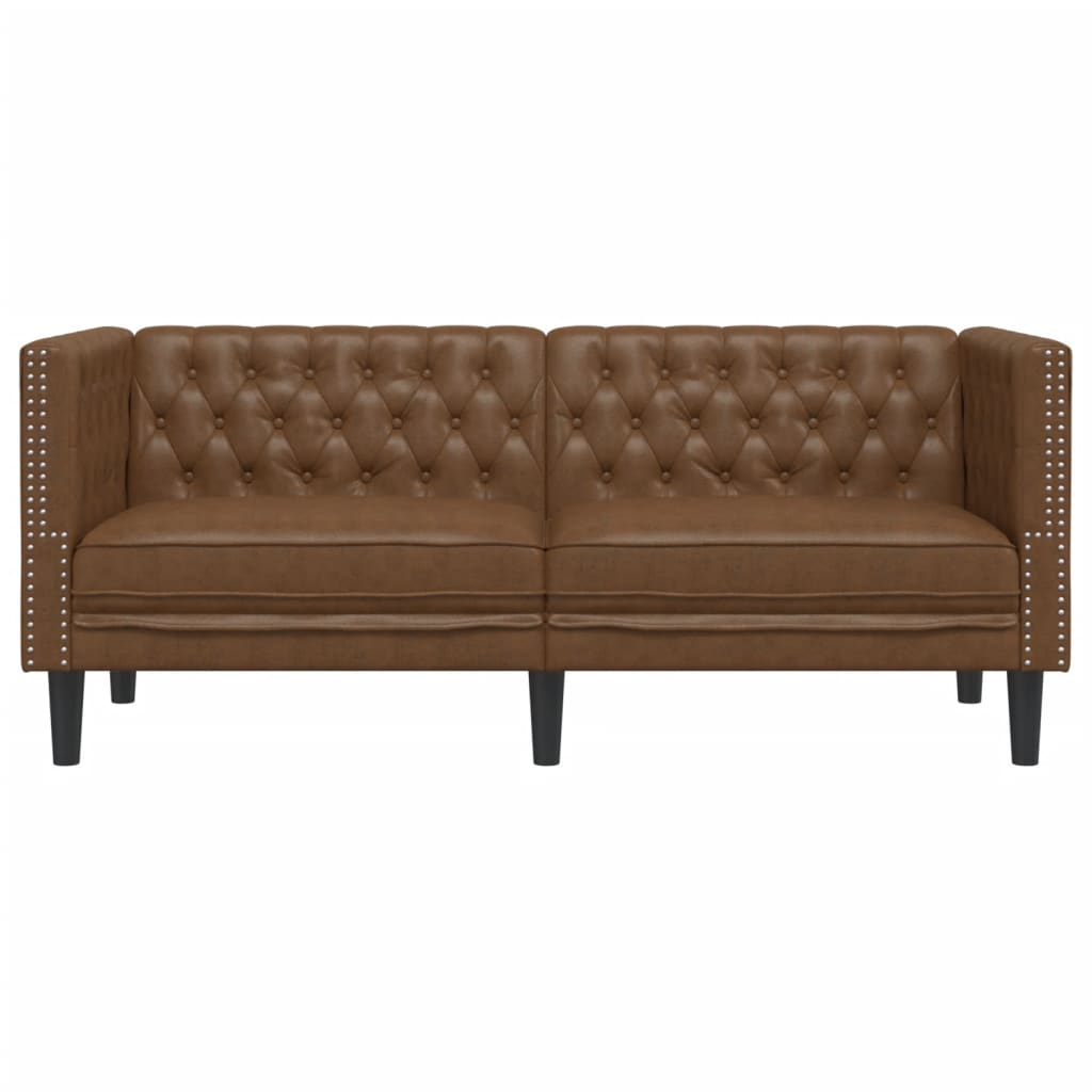 vidaXL Chesterfield Sofa 2-Seater Brown Faux Suede Leather-3