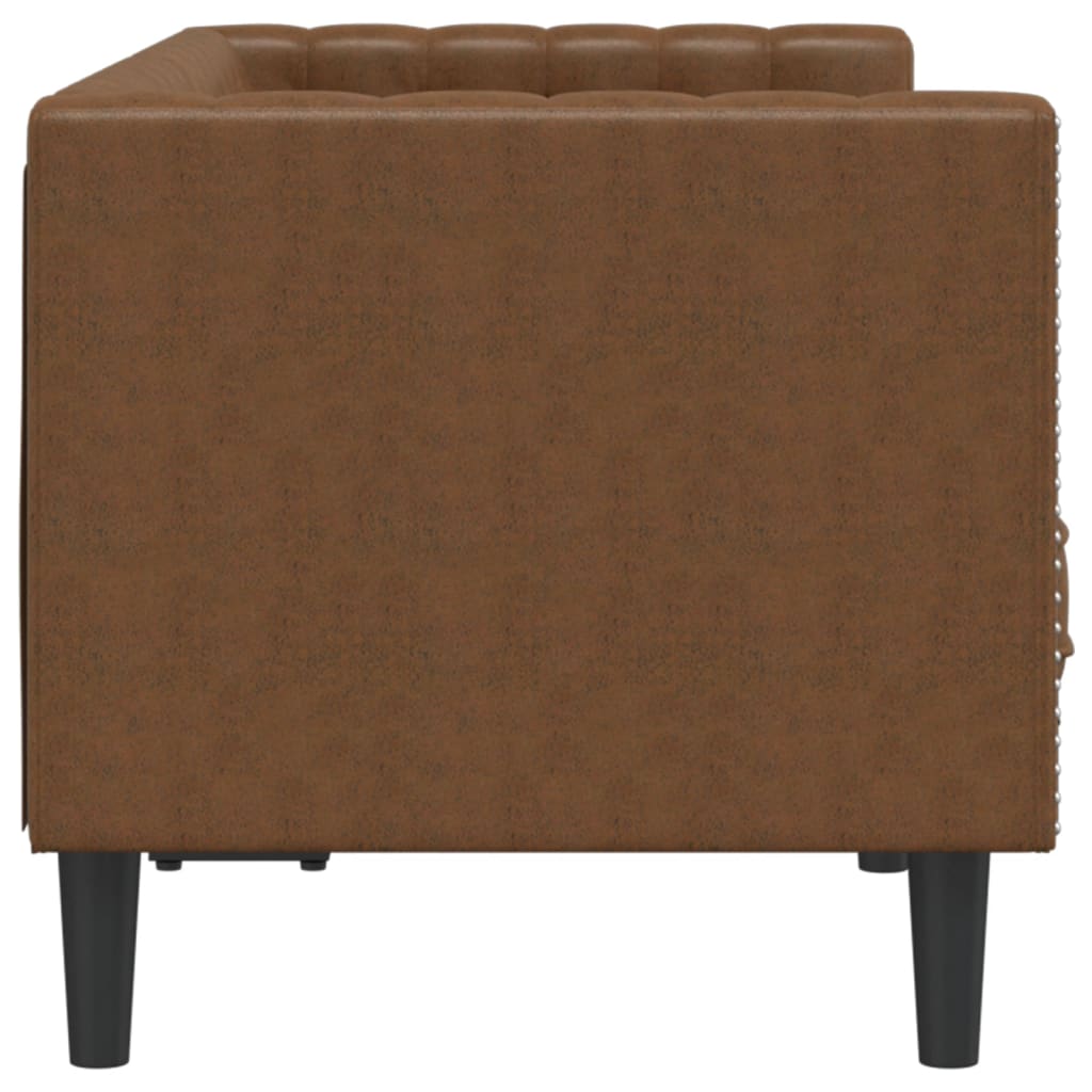 vidaXL Chesterfield Sofa 2-Seater Brown Faux Suede Leather-4