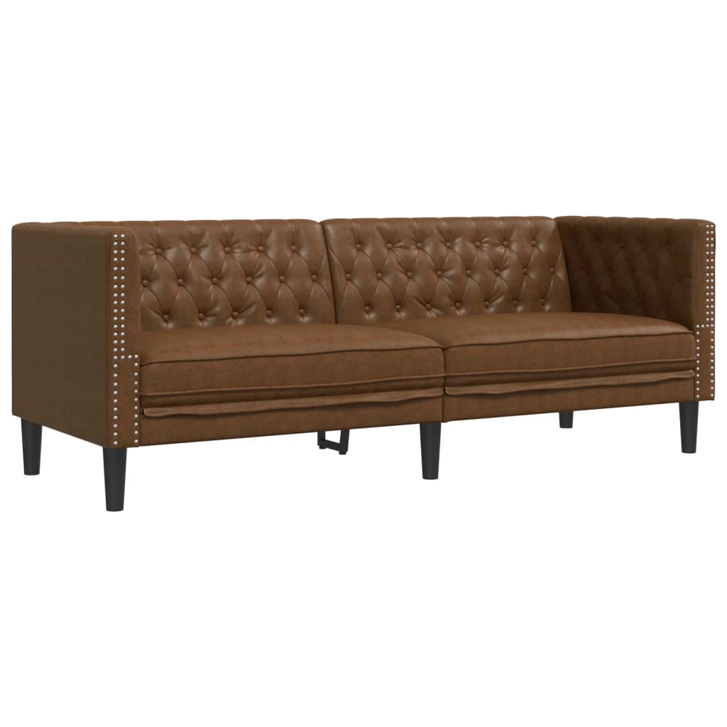 vidaXL Chesterfield Sofa 3-Seater Brown Faux Suede Leather-1