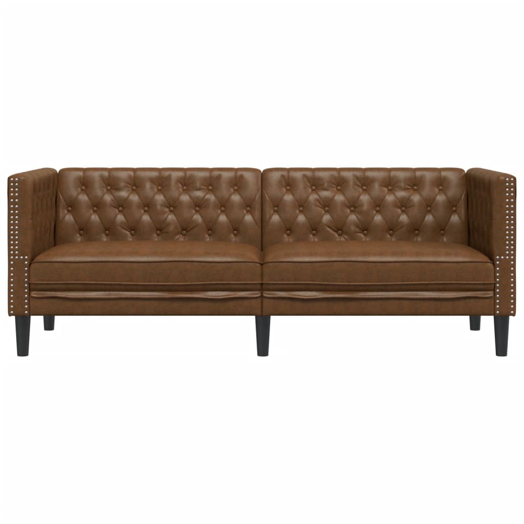 vidaXL Chesterfield Sofa 3-Seater Brown Faux Suede Leather-3