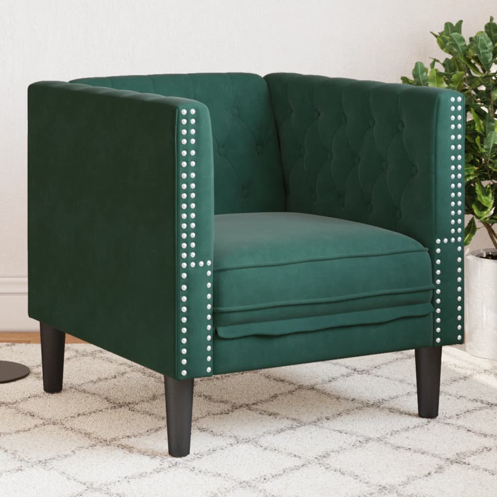 vidaXL Chesterfield Sofa Chair Dark Green Velvet-0