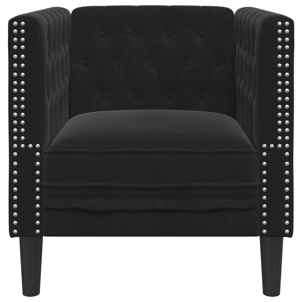 vidaXL Chesterfield Sofa Chair Black Velvet-3