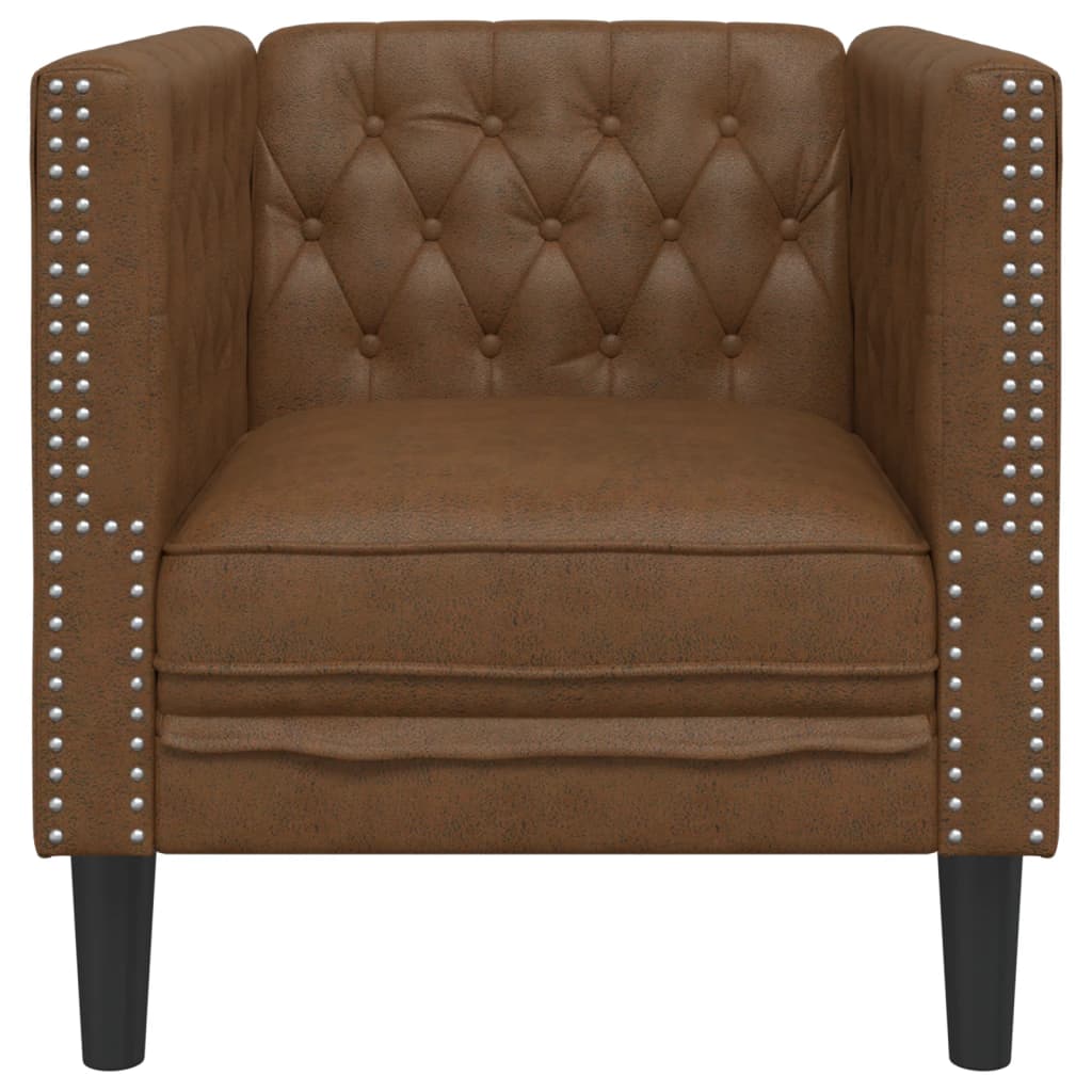 vidaXL Chesterfield Sofa Chair Brown Faux Suede Leather-3