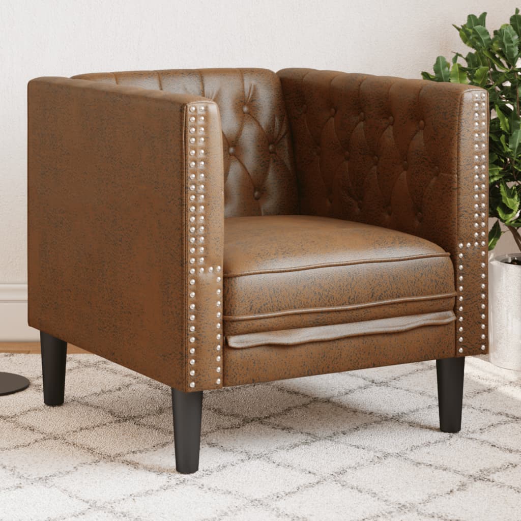 vidaXL Chesterfield Sofa Chair Brown Faux Suede Leather-0