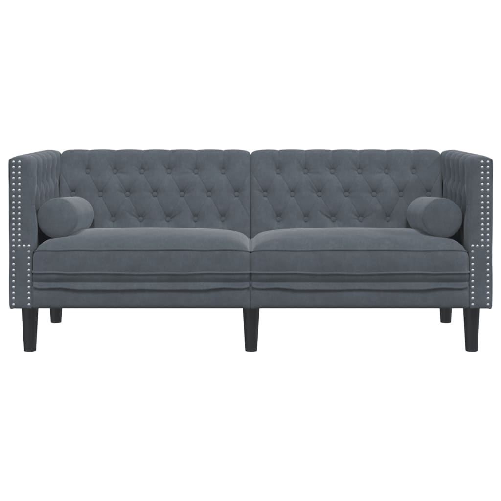 vidaXL Chesterfield Sofa with Bolsters 2-Seater Dark Gray Velvet-3