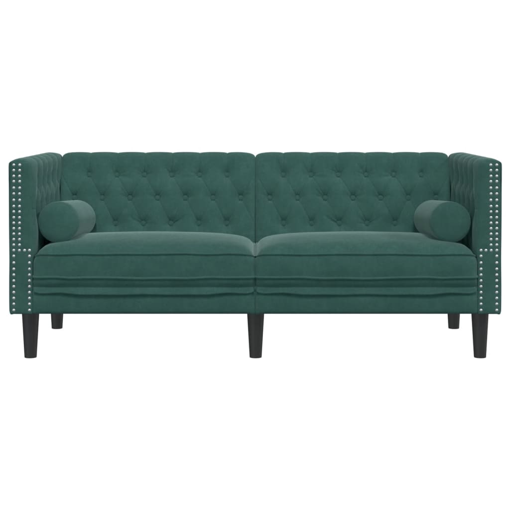 vidaXL Chesterfield Sofa with Bolsters 2-Seater Dark Green Velvet-3