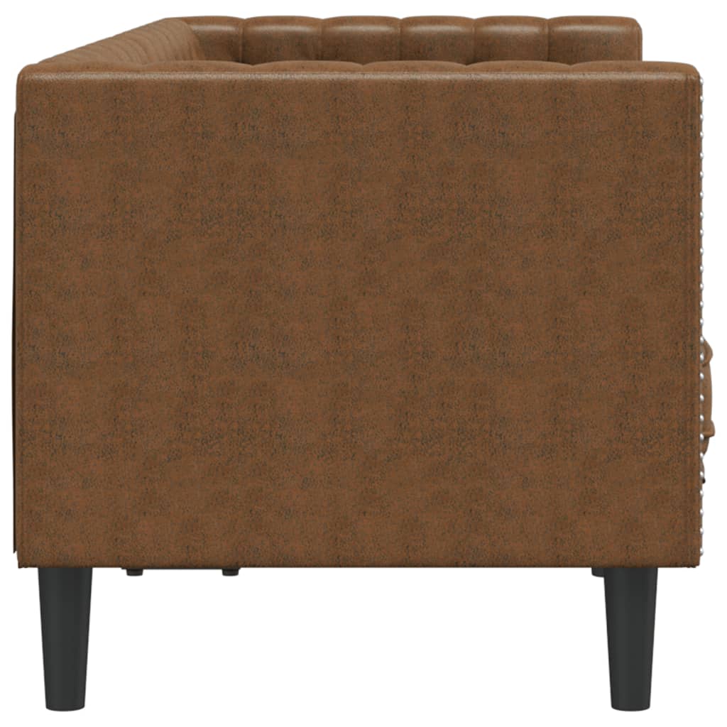 vidaXL Chesterfield Sofa with Bolsters 2-Seater Brown Faux Suede Leather-4