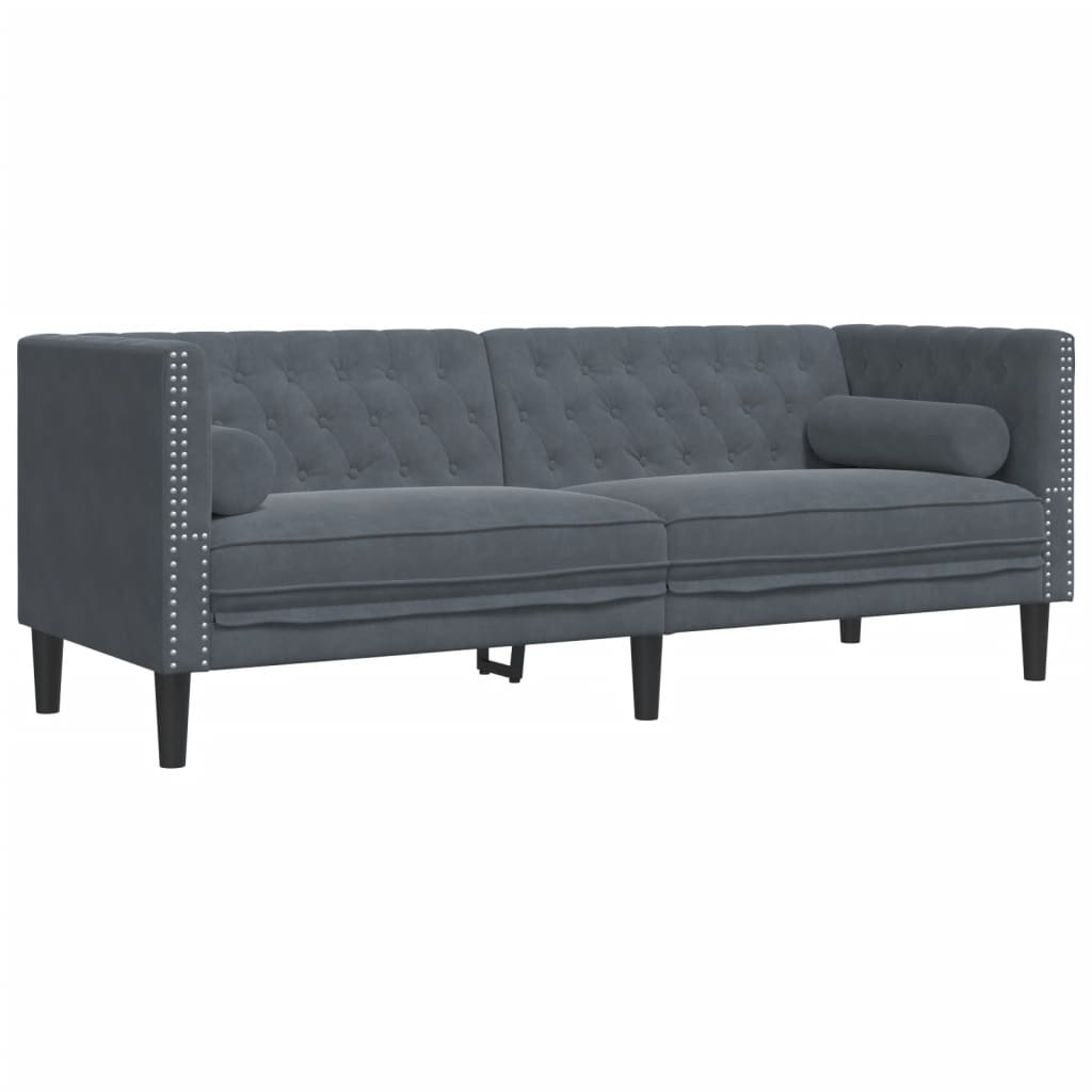 vidaXL Chesterfield Sofa with Bolsters 3-Seater Dark Gray Velvet-1