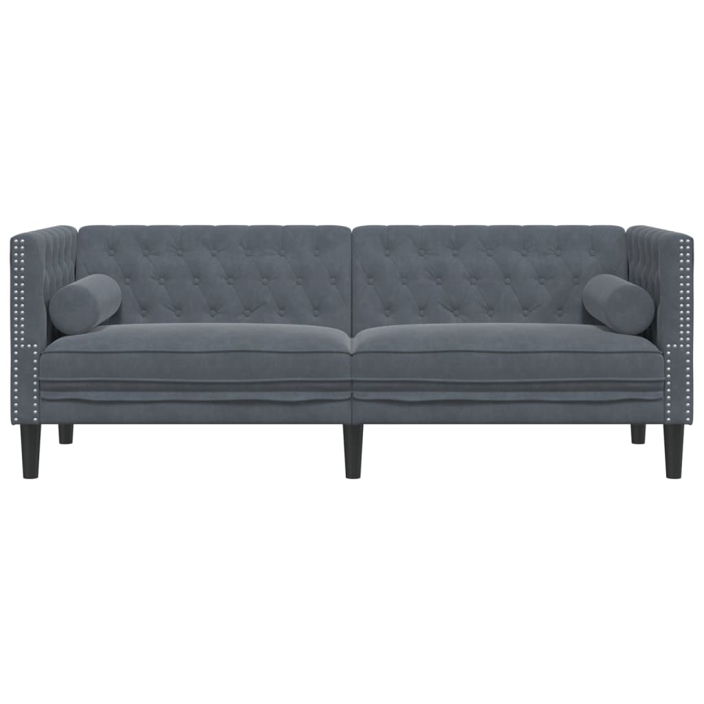 vidaXL Chesterfield Sofa with Bolsters 3-Seater Dark Gray Velvet-3