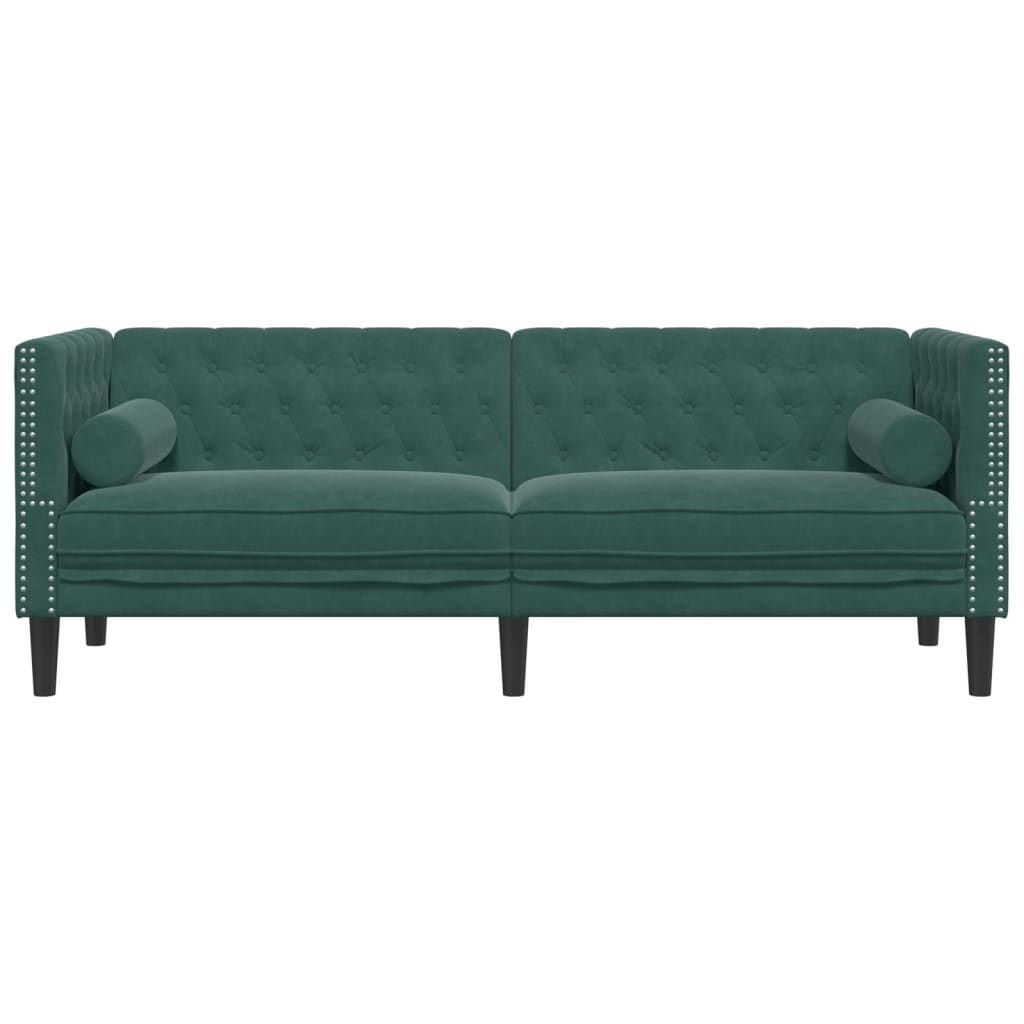 vidaXL Chesterfield Sofa with Bolsters 3-Seater Dark Green Velvet-3