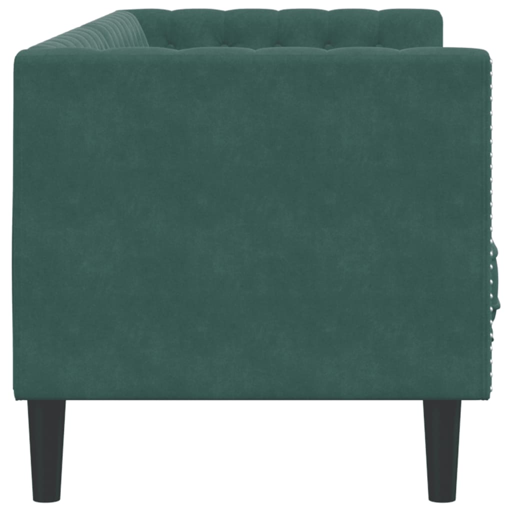 vidaXL Chesterfield Sofa with Bolsters 3-Seater Dark Green Velvet-4