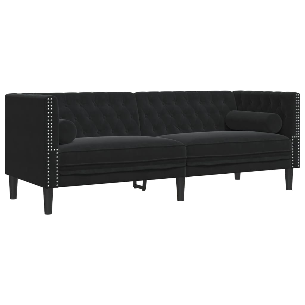 vidaXL Chesterfield Sofa with Bolsters 3-Seater Black Velvet-1