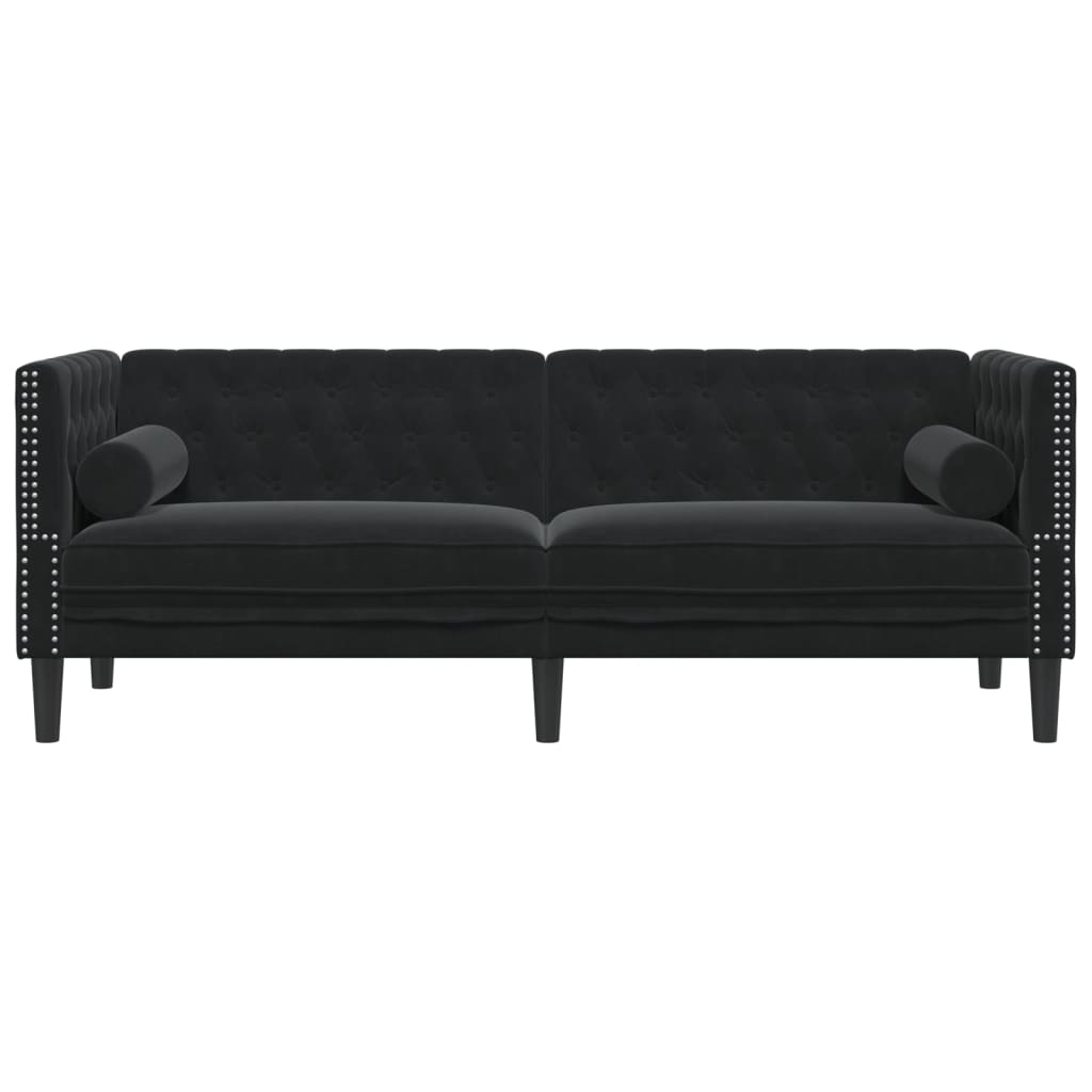 vidaXL Chesterfield Sofa with Bolsters 3-Seater Black Velvet-3