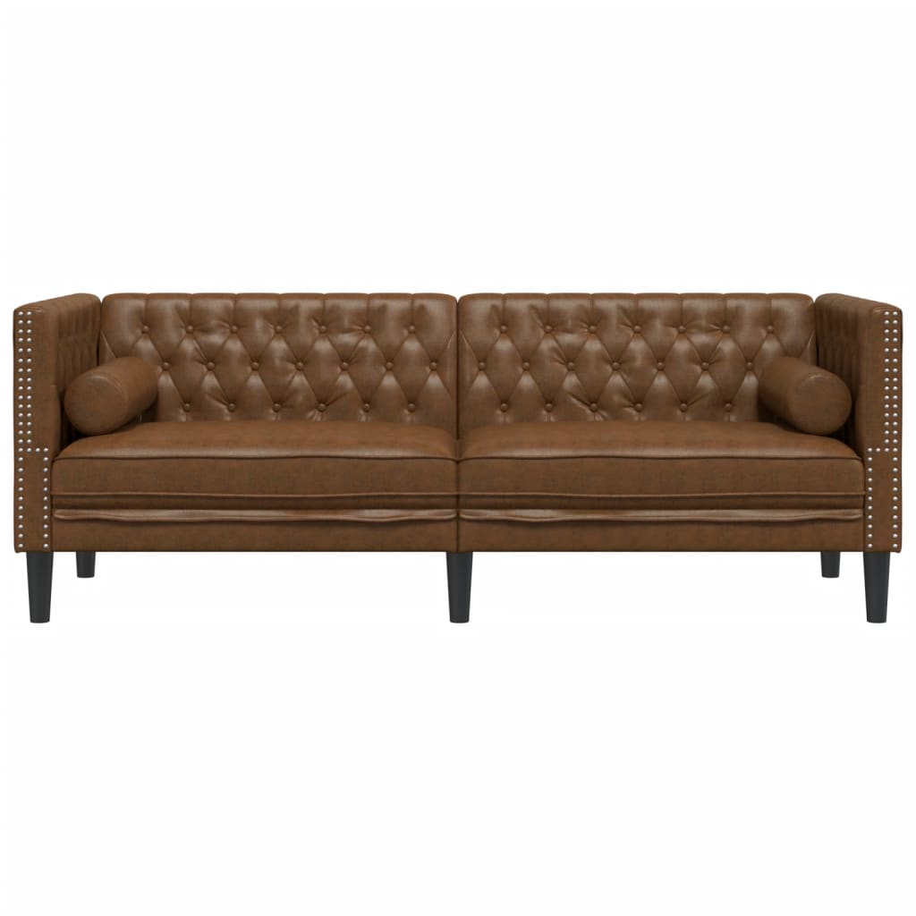 vidaXL Chesterfield Sofa with Bolsters 3-Seater Brown Faux Suede Leather-3