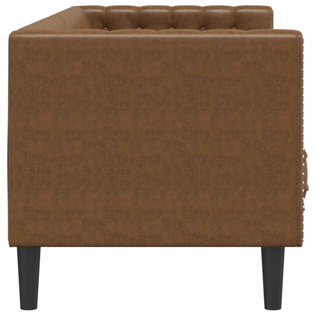 vidaXL Chesterfield Sofa with Bolsters 3-Seater Brown Faux Suede Leather-4