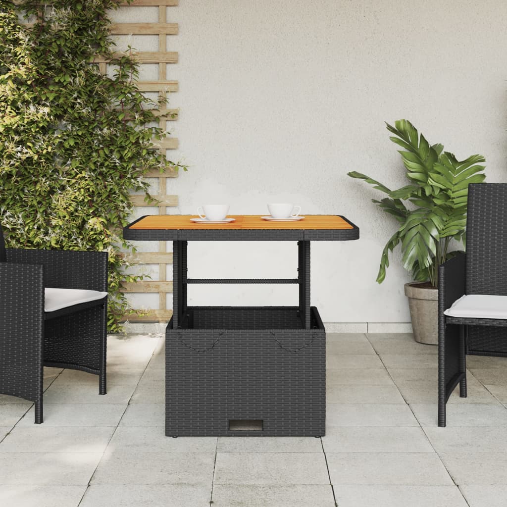 vidaXL Patio Table Black 31.5"x31.5"x28" Poly Rattan and Acacia Wood-1