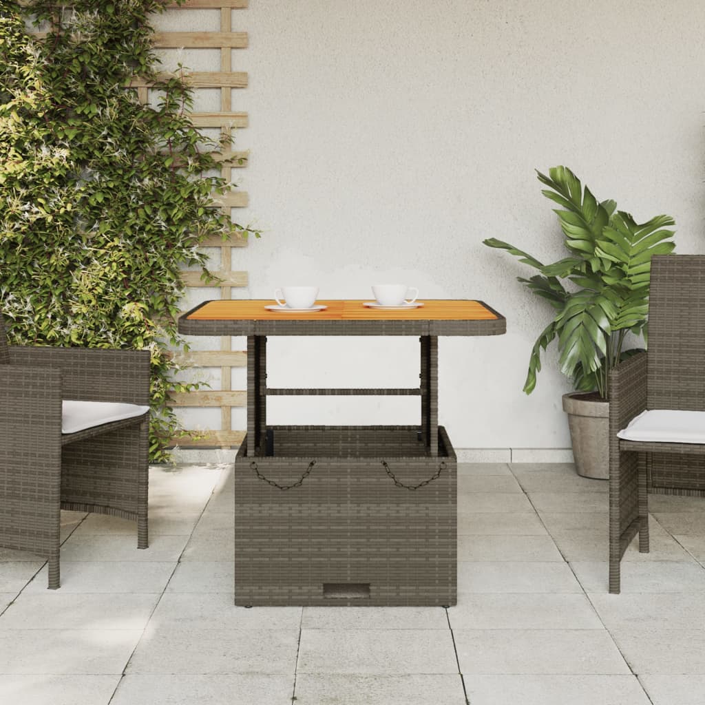 vidaXL Patio Table Gray 31.5""x31.5""x28"" Poly Rattan and Acacia Wood-0