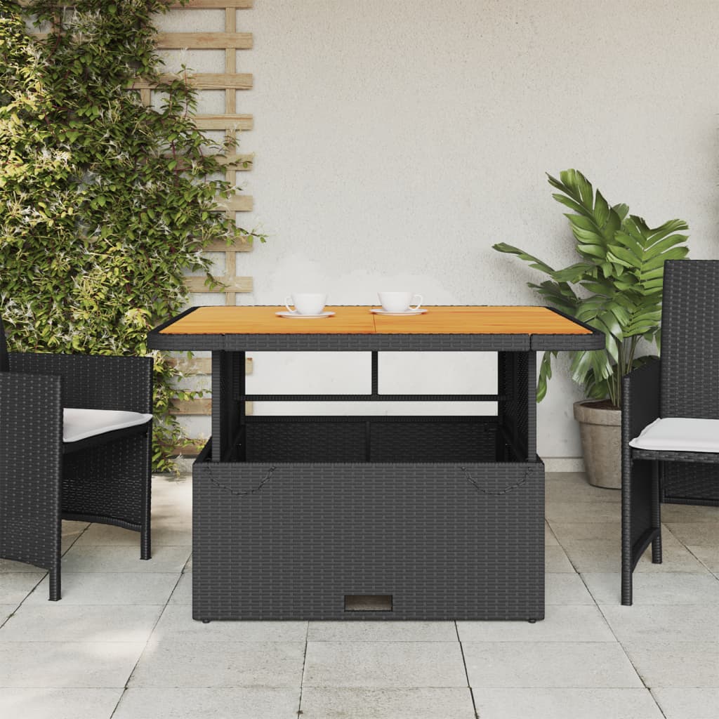 vidaXL Patio Table Black 43.3""x43.3""x28"" Poly Rattan and Acacia Wood-0