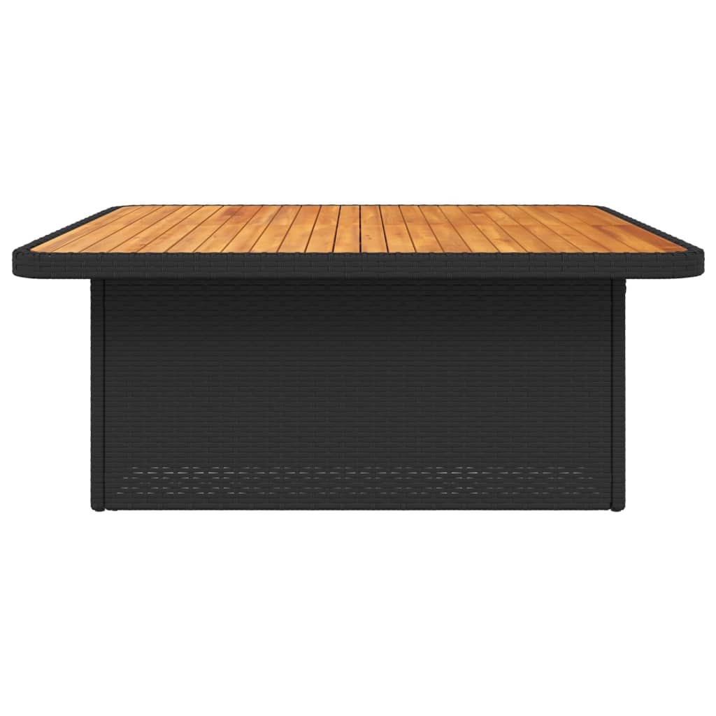 vidaXL Patio Table Black 43.3""x43.3""x28"" Poly Rattan and Acacia Wood-3