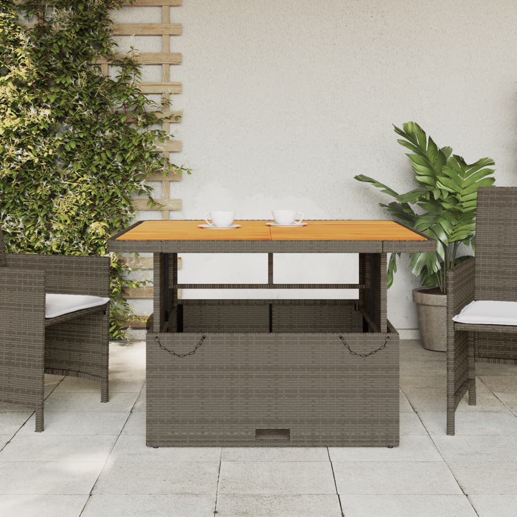 vidaXL Patio Table Gray 43.3""x43.3""x28"" Poly Rattan and Acacia Wood-1