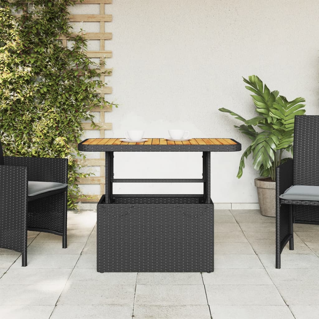 vidaXL Patio Table Black 35.4"x21.7"x28" Poly Rattan and Acacia Wood-1