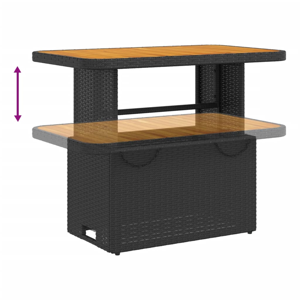 vidaXL Patio Table Black 35.4"x21.7"x28" Poly Rattan and Acacia Wood-2