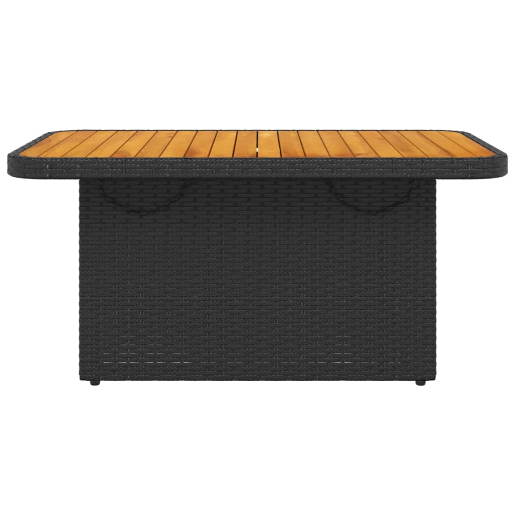 vidaXL Patio Table Black 35.4"x21.7"x28" Poly Rattan and Acacia Wood-3