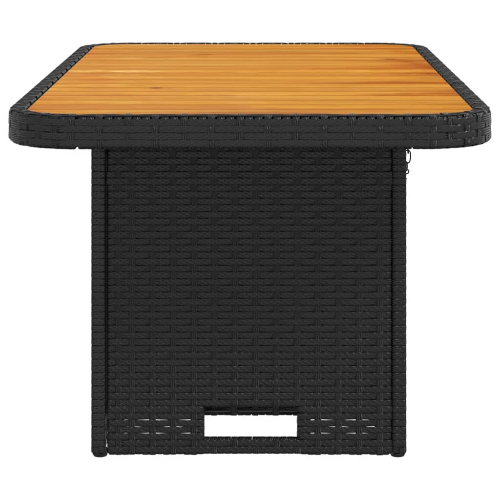 vidaXL Patio Table Black 35.4"x21.7"x28" Poly Rattan and Acacia Wood-4