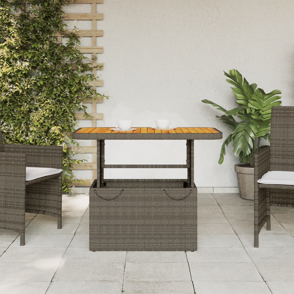 vidaXL Patio Table Gray 35.4"x21.7"x28" Poly Rattan and Acacia Wood-0