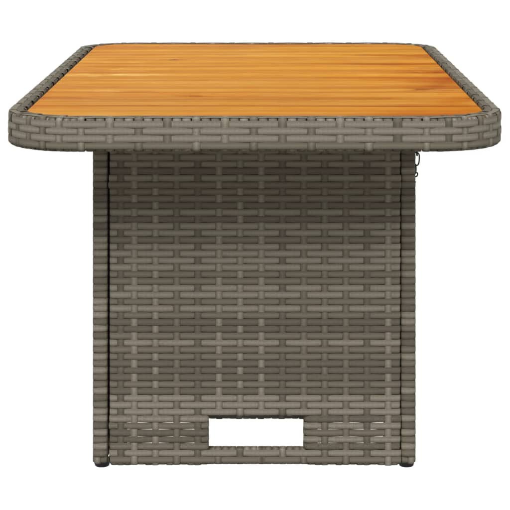 vidaXL Patio Table Gray 35.4"x21.7"x28" Poly Rattan and Acacia Wood-2