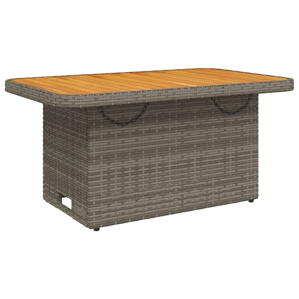 vidaXL Patio Table Gray 35.4"x21.7"x28" Poly Rattan and Acacia Wood-3