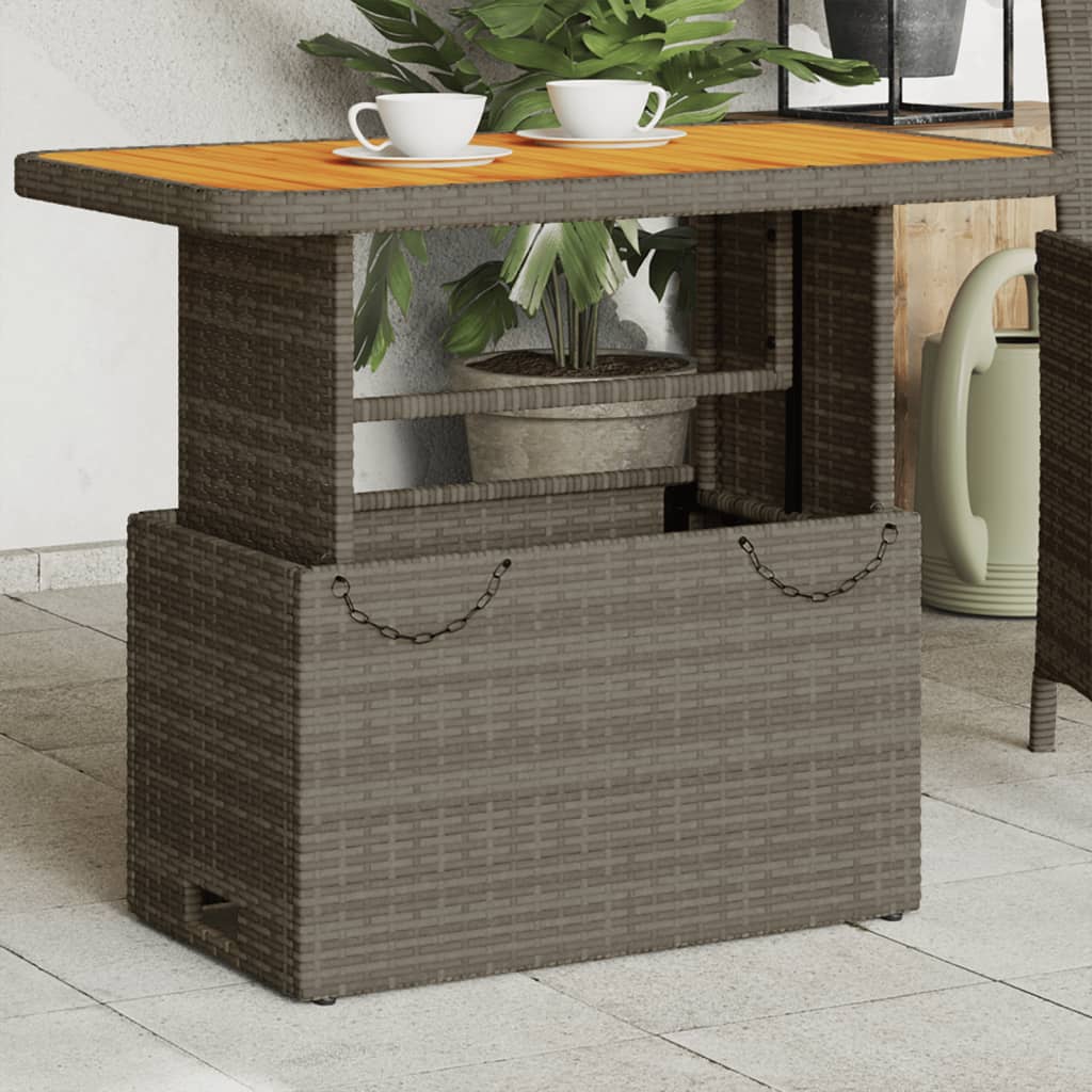 vidaXL Patio Table Gray 35.4"x21.7"x28" Poly Rattan and Acacia Wood-5