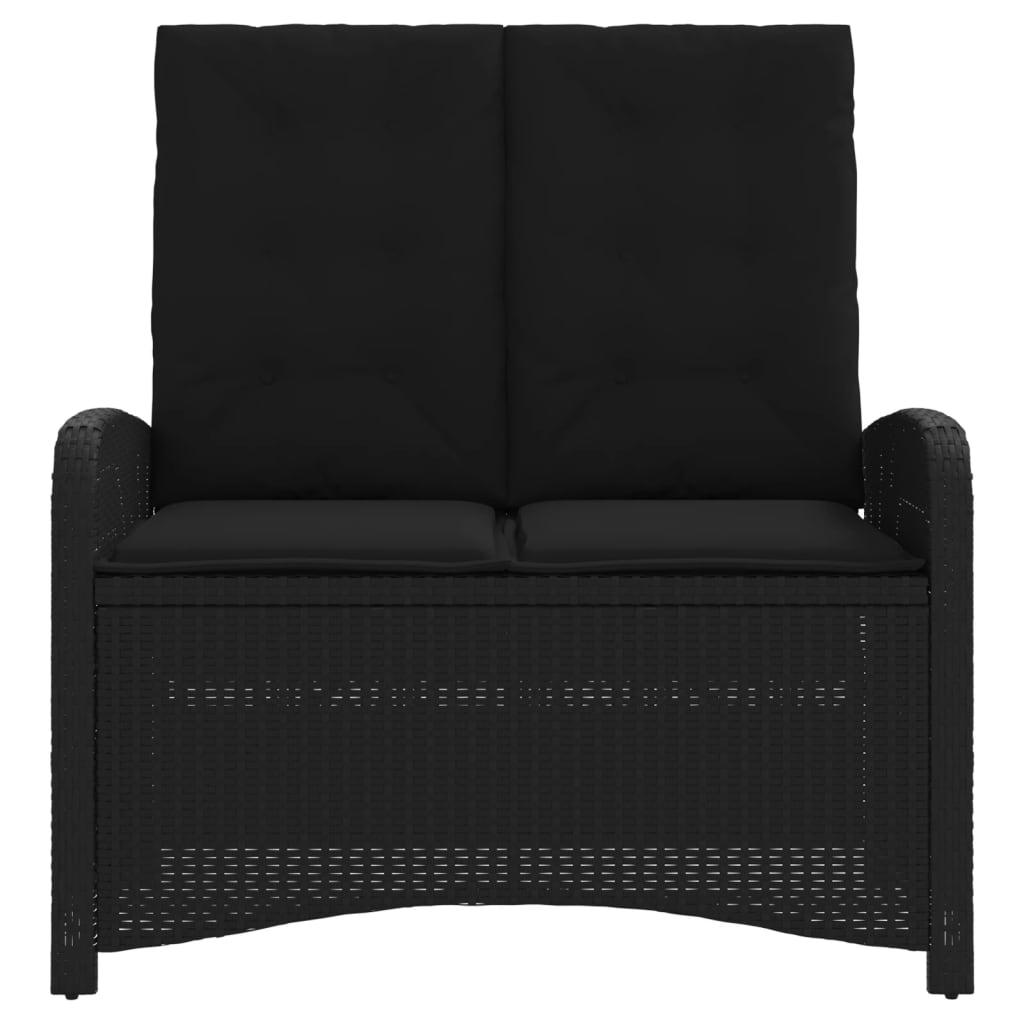 vidaXL Reclining Patio Bench with Cushions Black Poly Rattan-1