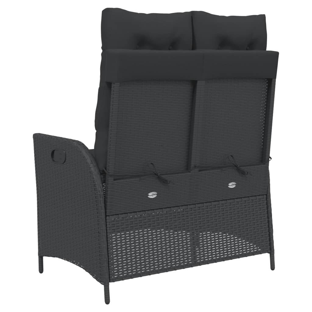 vidaXL Reclining Patio Bench with Cushions Black Poly Rattan-1