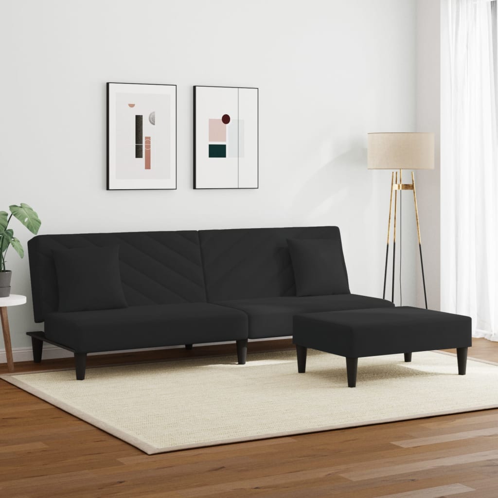 vidaXL 2 Piece Sofa Set with Pillows Black Velvet-1