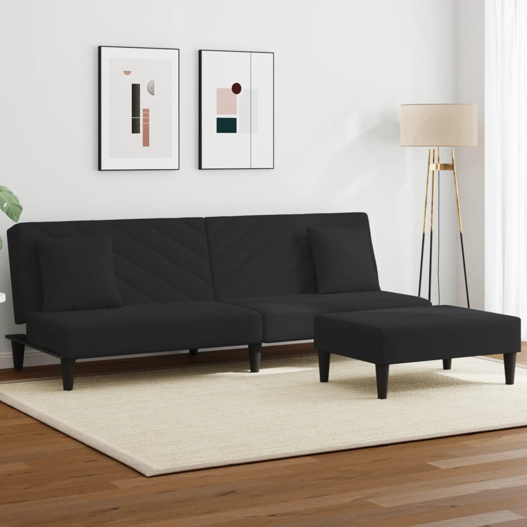 vidaXL 2 Piece Sofa Set with Pillows Black Velvet-0