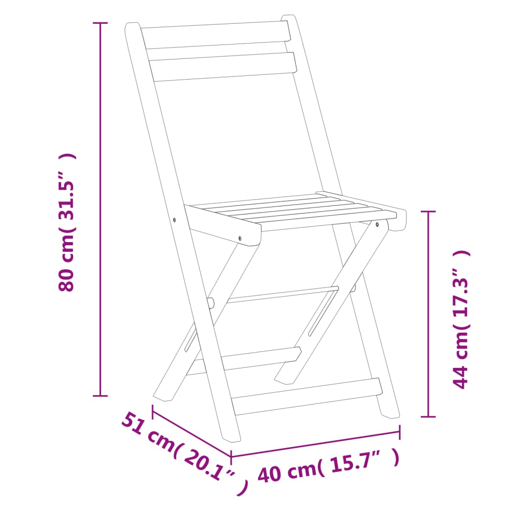 vidaXL Folding Bistro Chairs Outdoor Patio Dining Furniture Solid Wood Acacia-13