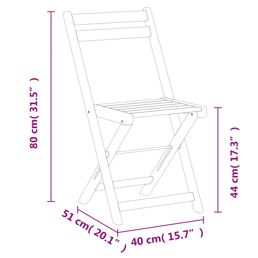 vidaXL Folding Bistro Chairs Outdoor Patio Dining Furniture Solid Wood Acacia-18