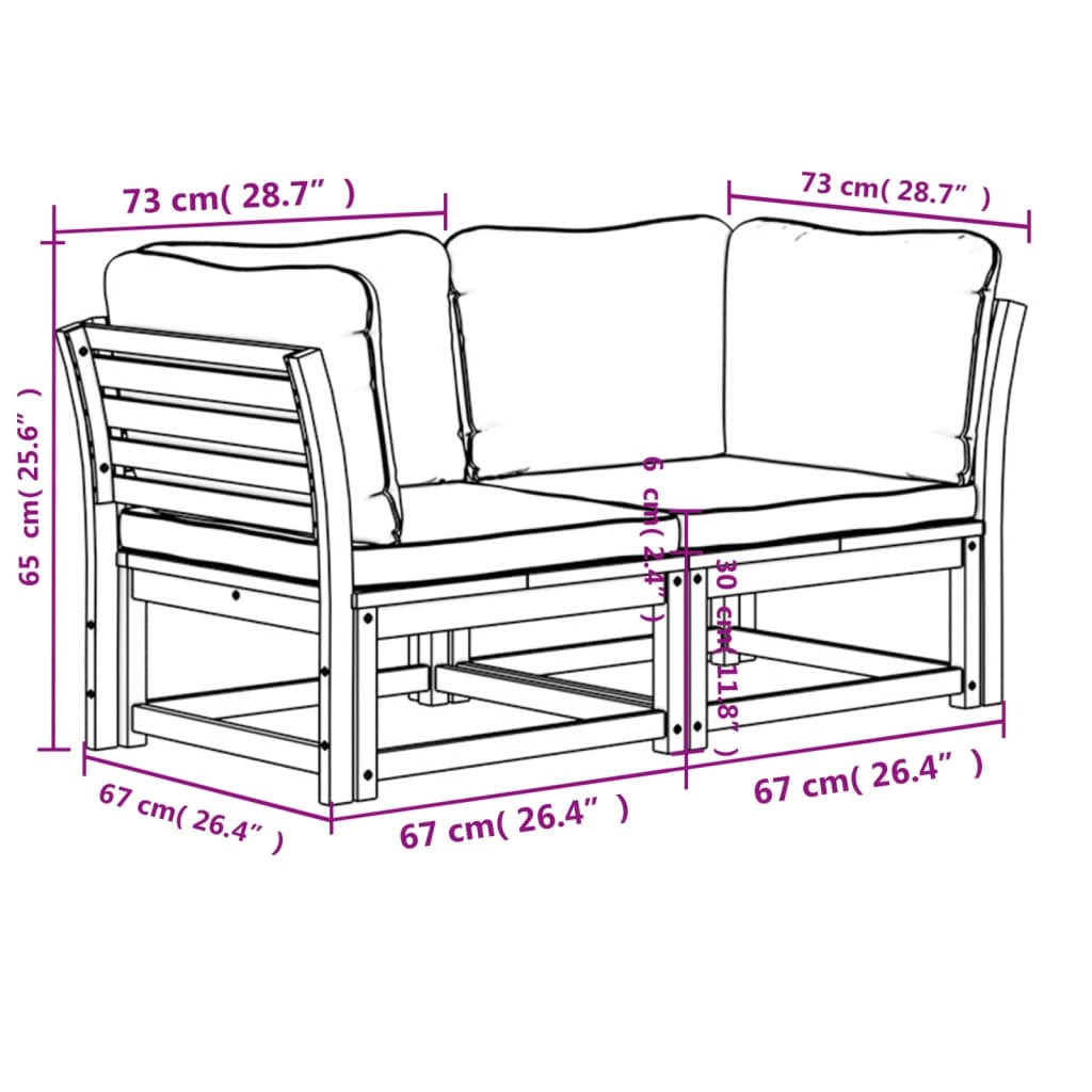 vidaXL Patio Sofa with Cushions 2-Seater Solid Wood Acacia-4