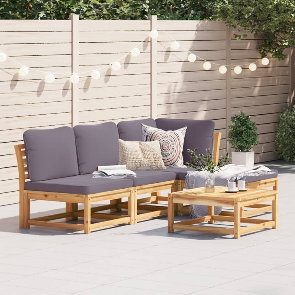 vidaXL 5 Piece Patio Lounge Set with Cushions Solid Wood Acacia-0