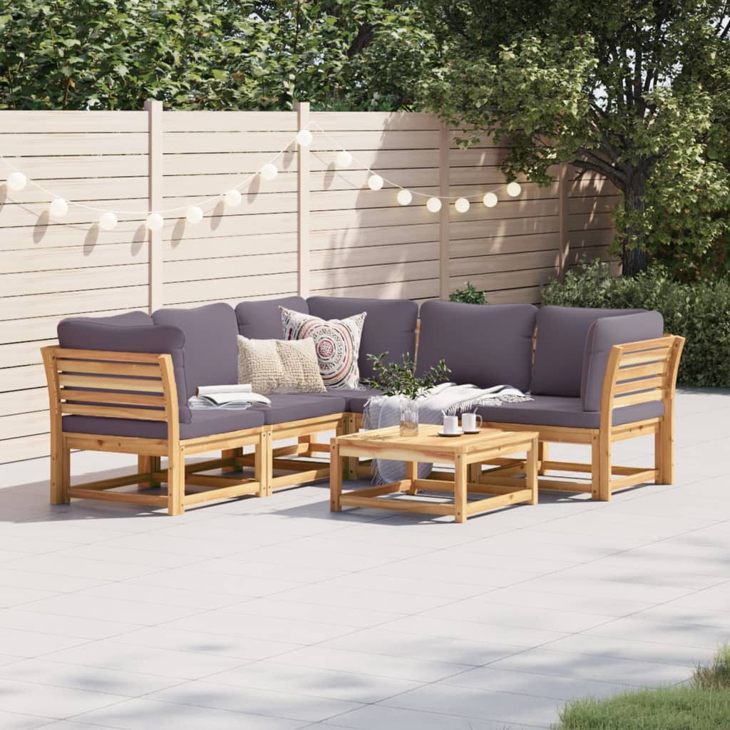 vidaXL 6 Piece Patio Lounge Set with Cushions Solid Wood Acacia-0