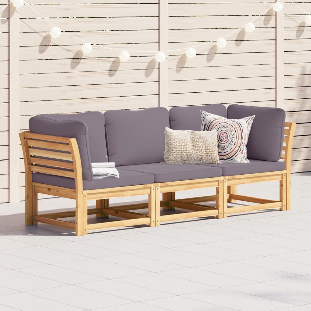 vidaXL 3 Piece Patio Lounge Set with Cushions Solid Wood Acacia-1