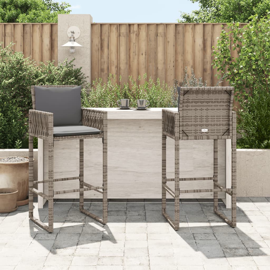 vidaXL Patio Bar Stools 2 pcs Gray Poly Rattan-1