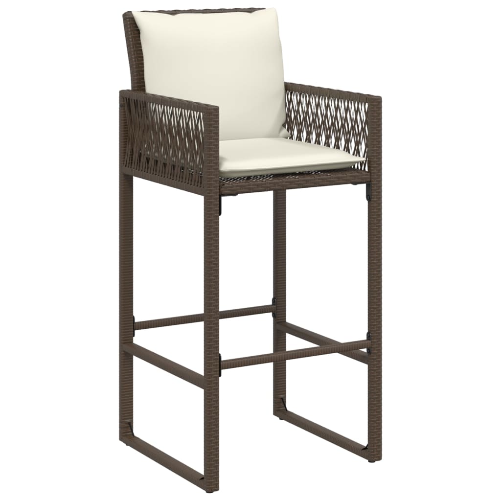 vidaXL Patio Bar Stools with Cushions 2 pcs Brown Poly Rattan-3