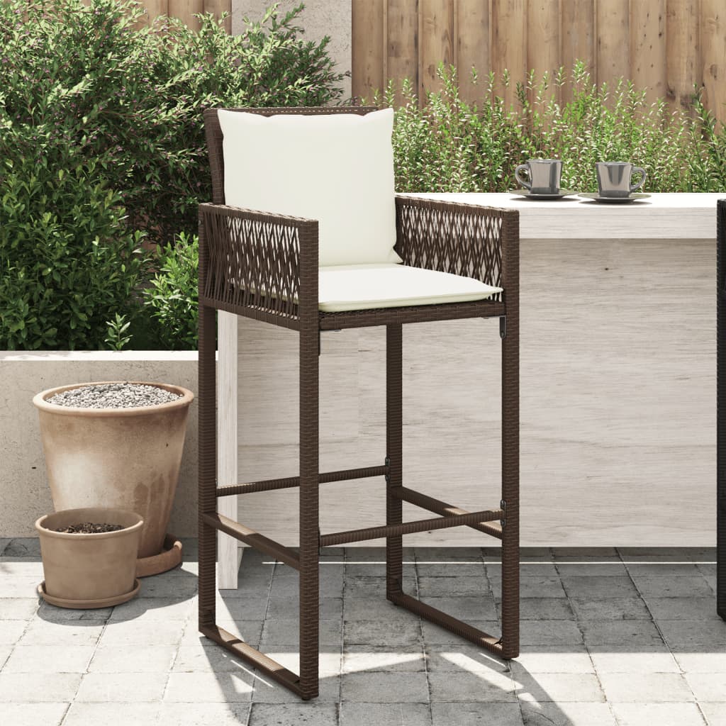 vidaXL Patio Bar Stools with Cushions 2 pcs Brown Poly Rattan-0