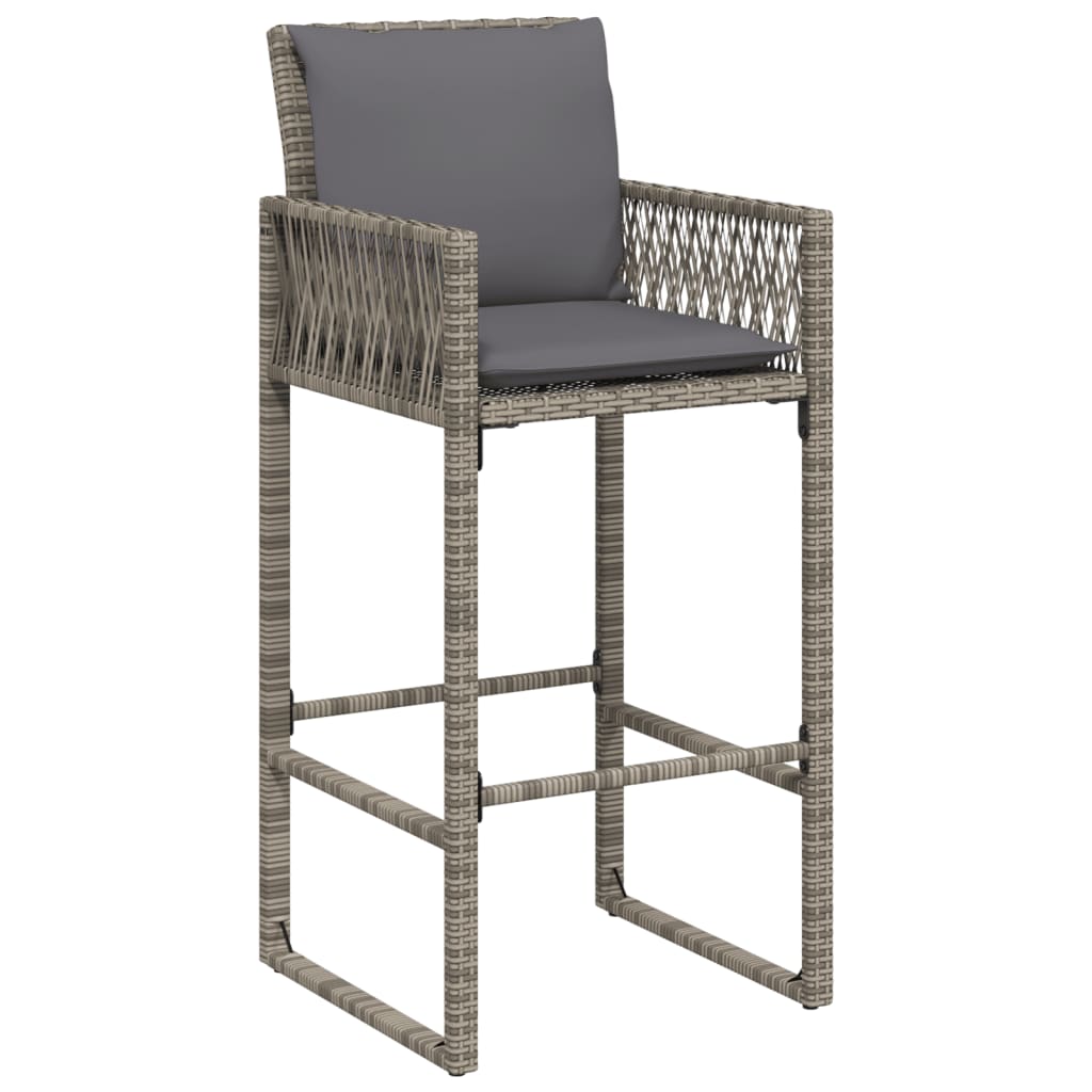 vidaXL Patio Bar Stools with Cushions 2 pcs Gray Poly Rattan-3