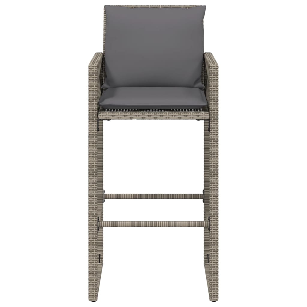 vidaXL Patio Bar Stools with Cushions 2 pcs Gray Poly Rattan-4